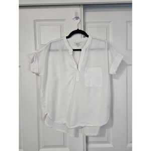 Madewell Central Shirt White Cotton Linen Blend Short Sleeve XXS NF254
